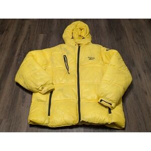 Reebok Puffer Jacket Full Zip Hooded Padded Winter Coat Yellow 2XL